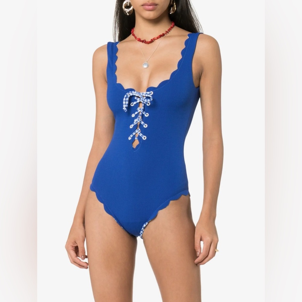 MARYSIA SWIM PALM SPRINGS TIE MAILLOT ONE-PIECE SWIMSUIT Blue Reversible